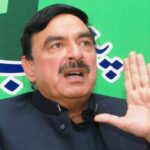 Shibli Faraz is in front of the screen and Bajwa behind him : Sheikh Rashid Shaikh Rasheed Ahmad