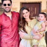 Aiman Khan Eid Dress Pictures Aiman Khan with Husband and Daughter on Eid