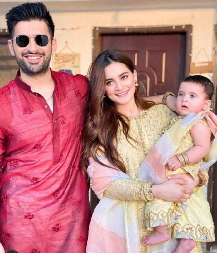 Aiman Khan with Husband and Daughter on Eid