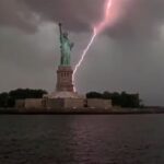 Amazing Lightning Strike on The Statue of Liberty US Statue of Liberty