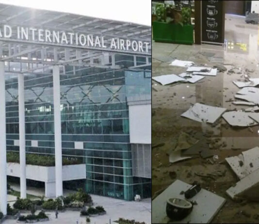 The roof of Islamabad Airport collapsed again after heavy rains The roof of Islamabad Airport collapsed again after heavy rains