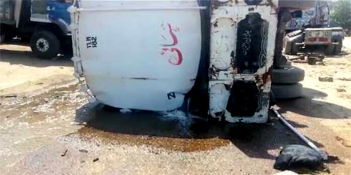 oil tanker went off on the national highway near Sakrand