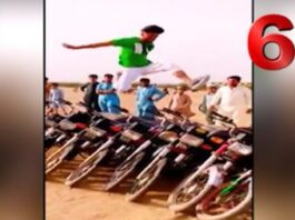 Watch: A boy From Karachi Made A Long Jump on 11 Bikes Long Jump on 11 Bikes