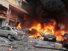 A bomb blast outside a hospital in Iraq A bomb blast outside a hospital in Iraq